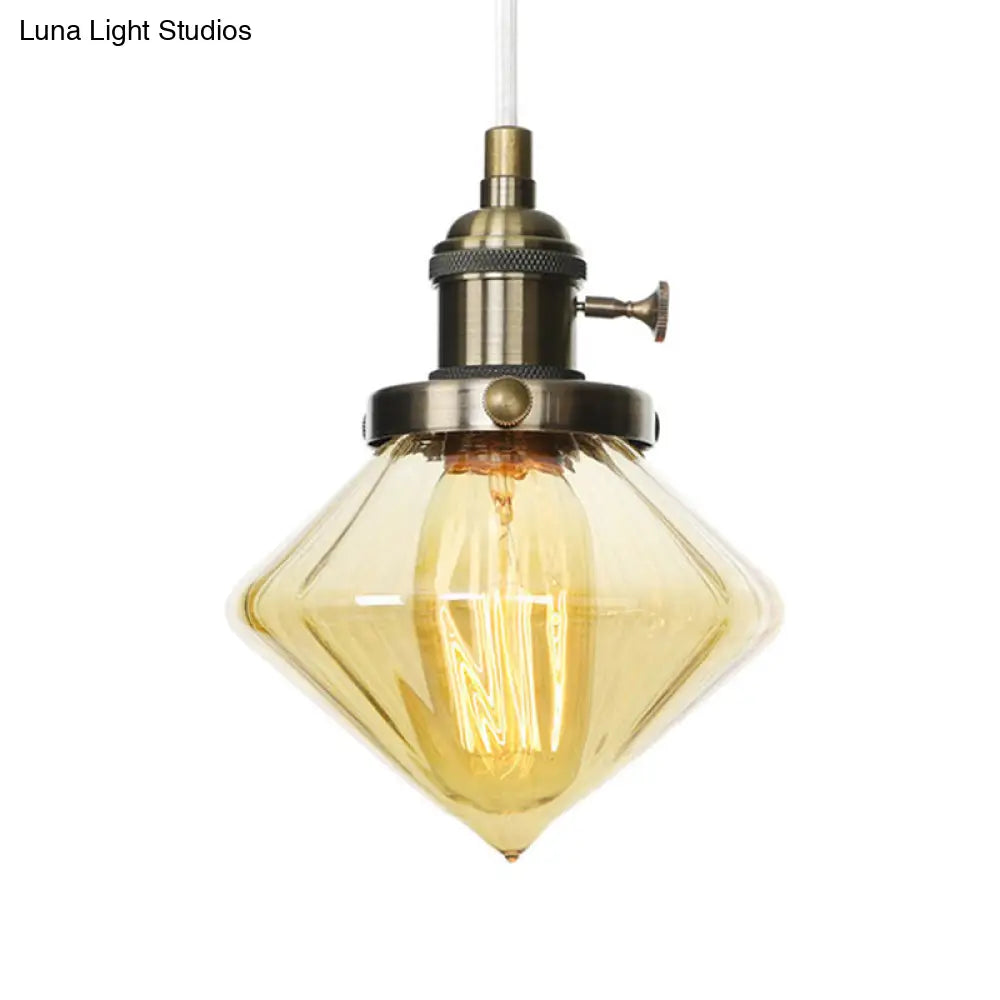Adjustable Height Industrial Pendant Light With Diamond Glass Shade - Black/Bronze/Brass Finish