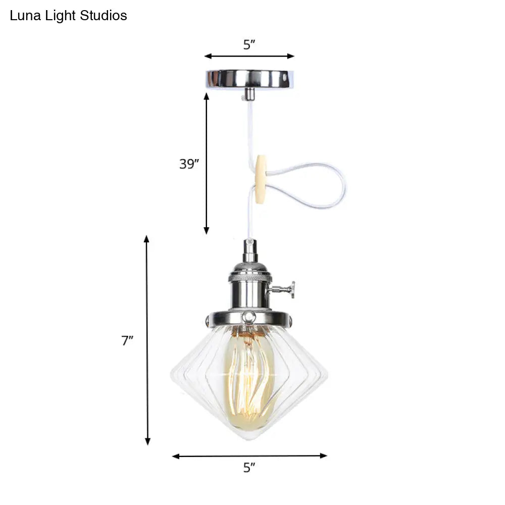 Adjustable Height Industrial Pendant Light With Diamond Glass Shade - Black/Bronze/Brass Finish