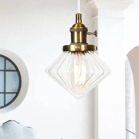 Adjustable Height Industrial Pendant Light With Diamond Glass Shade - Black/Bronze/Brass Finish