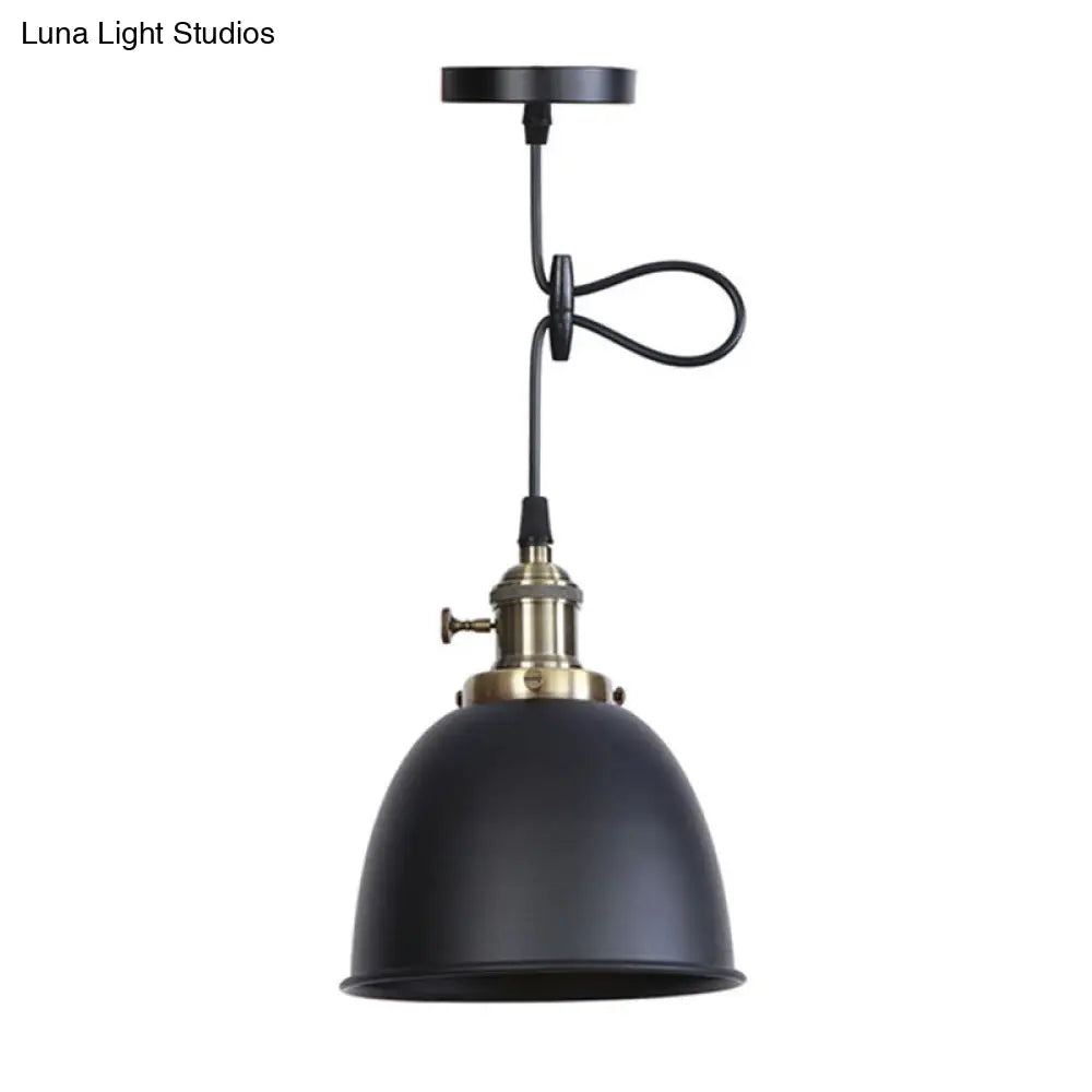 Adjustable Industrial Dome Pendant Light - Black/White/Red Metal Ceiling Lamp