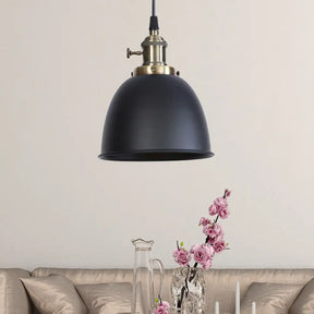 Adjustable Industrial Dome Pendant Lamp In Black/White/Red - Metal And Hanging Ceiling Lighting