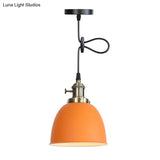 Adjustable Industrial Dome Pendant Lamp In Black/White/Red - Metal And Hanging Ceiling Lighting