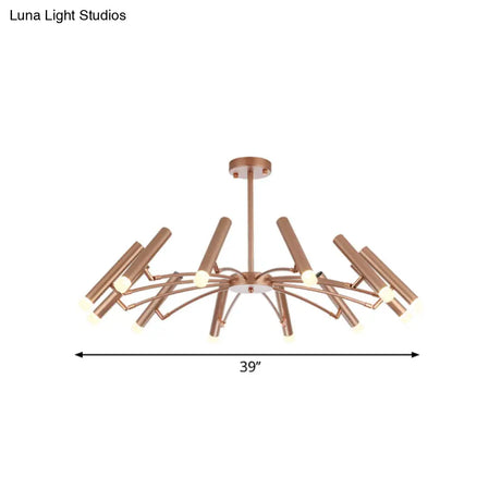 Adjustable Linear Shade Chandelier - Modern Metal Ceiling Light (12/24 Lights) In Black/Rose Gold