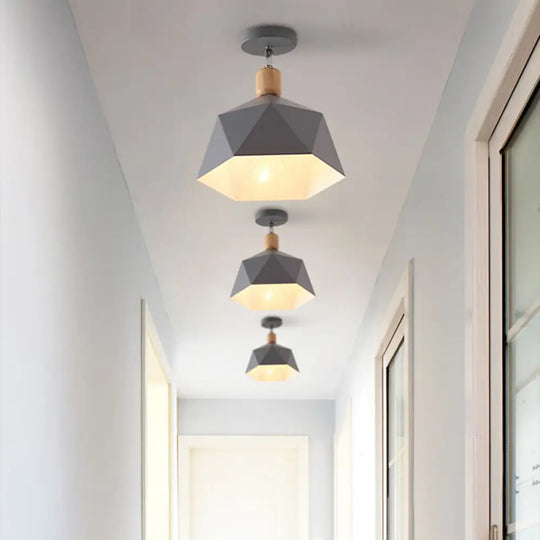 Adjustable Macaron Hexagon Ceiling Mount Light In Gray/White/Green For Corridor Grey