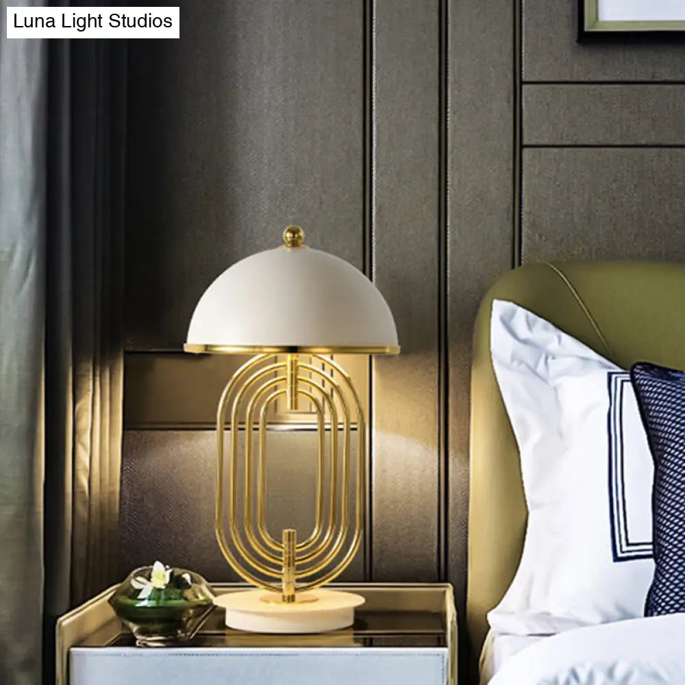 Adjustable Metal 1-Head Nightstand Lamp For Living Room Luxurious Dome Design In White