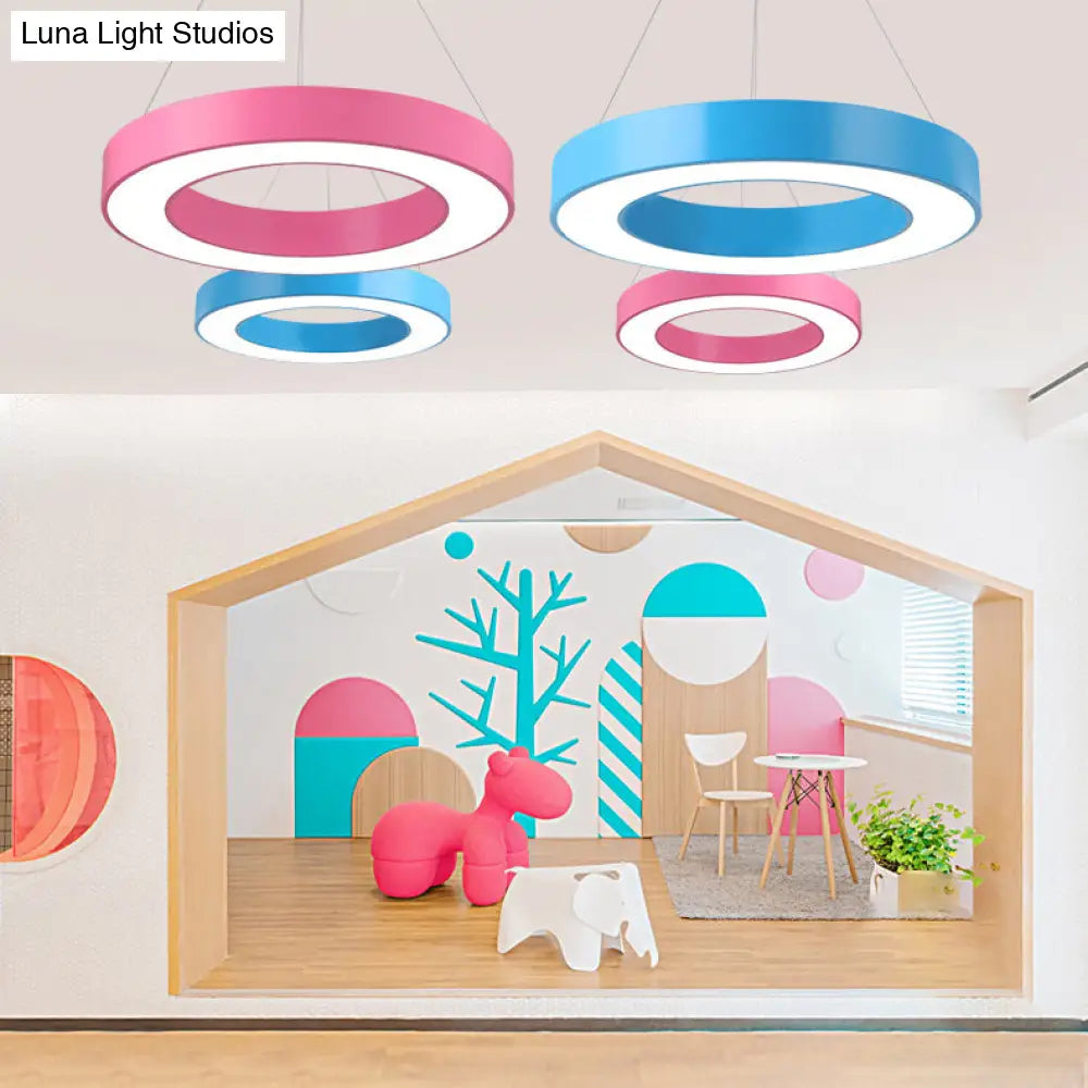 Adjustable Metal Drum Pendant Light With Integrated Led For Play Room