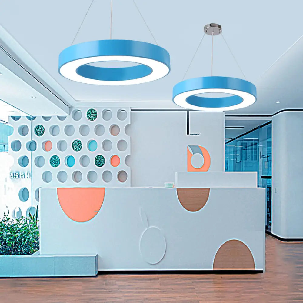 Adjustable Metal Drum Pendant Light With Integrated Led For Play Room Blue / 16’