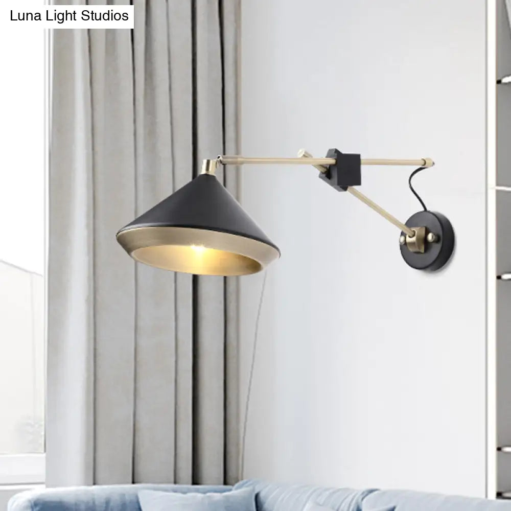 Adjustable Metal Sconce: Modern Wall Light With Flared Design And 1-Bulb Capacity In White/Black