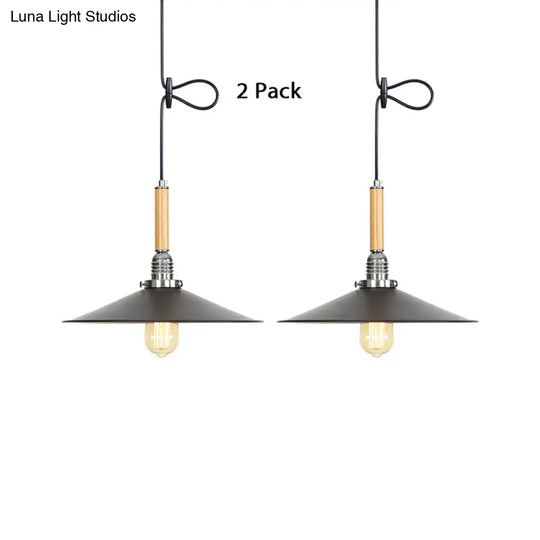 Adjustable Metallic Saucer Pendant Light For Kitchen - Industrial Ceiling Hanging With 1 Bulb Black