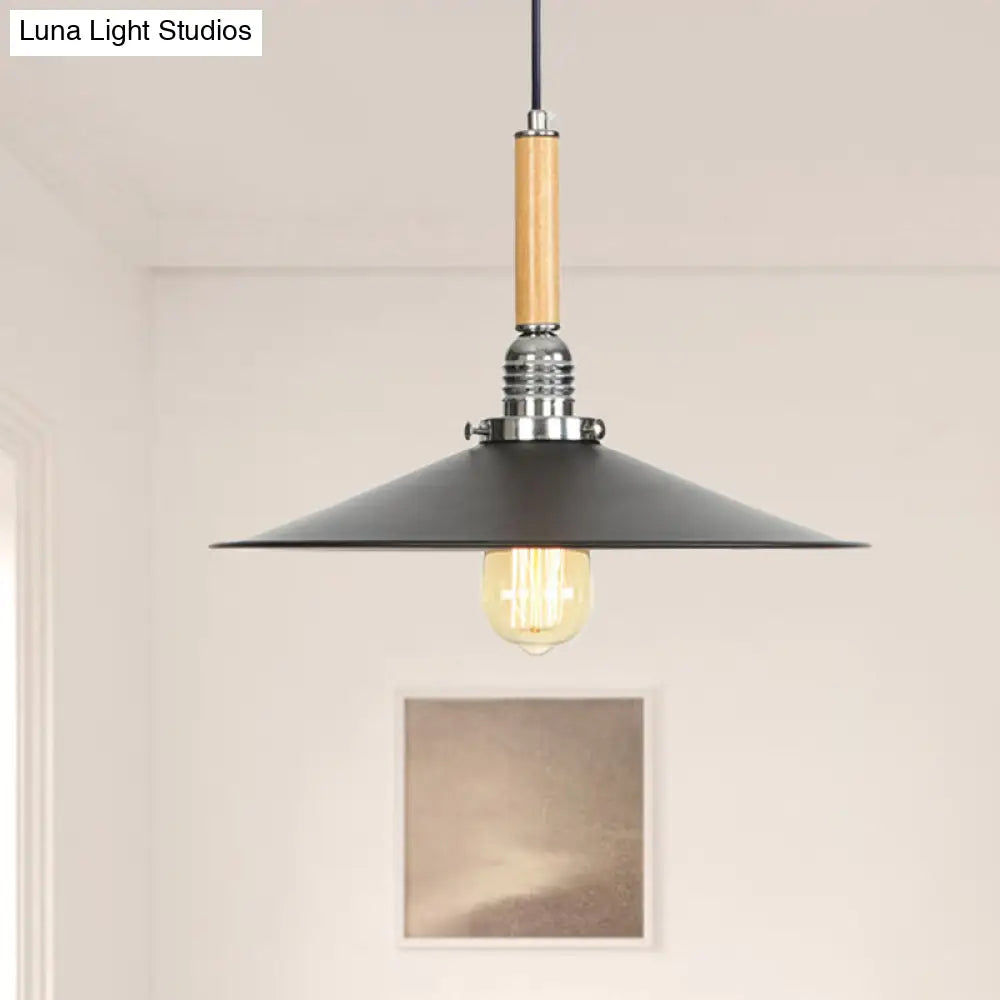 Adjustable Metallic Saucer Pendant Light For Kitchen - Industrial Ceiling Hanging With 1 Bulb Black