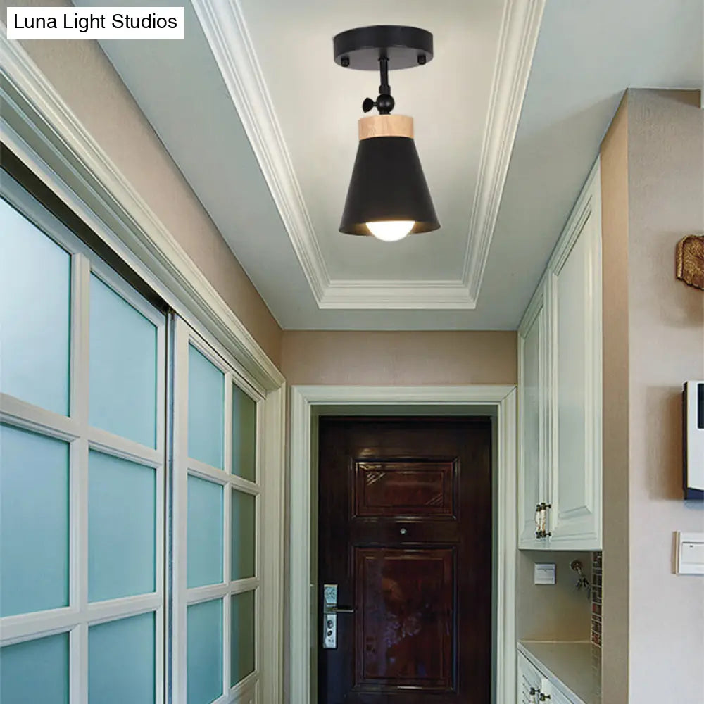 Adjustable Modernist Metal Flush Mount Ceiling Light With Tapered Shade - 1-Light Black/White