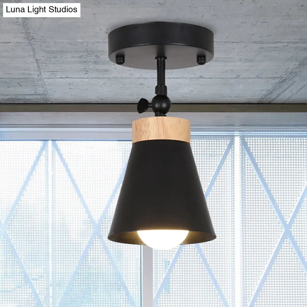 Adjustable Modernist Metal Flush Mount Ceiling Light With Tapered Shade - 1-Light Black/White