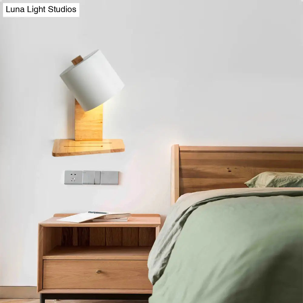 Adjustable Nordic Metal Drum Wall Sconce With 1 Bulb: Gray/White/Green Bedside Light Fixture