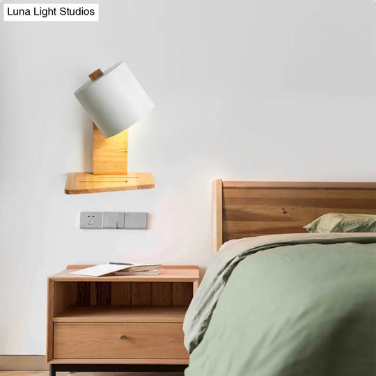 Adjustable Nordic Metal Drum Wall Sconce With 1 Bulb: Gray/White/Green Bedside Light Fixture