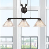 Adjustable Pulley Industrial Cone Pendant With Prismatic Glass - Black 2/3-Light Island Lamp 3 /