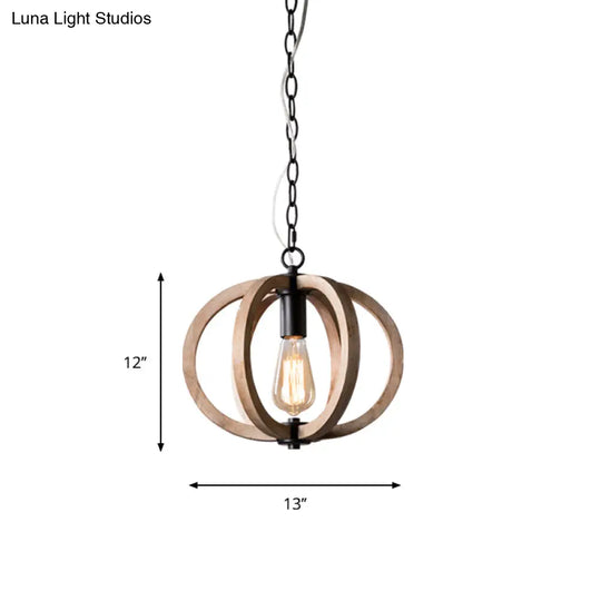 Adjustable Rustic Wood Pendant Lamp For Bedroom With Single Globe Light