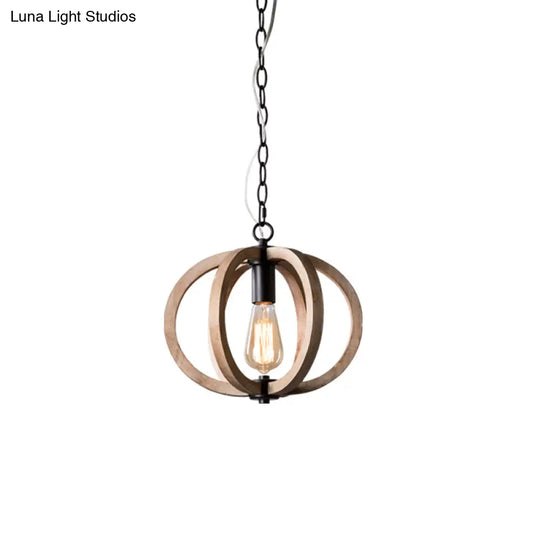 Adjustable Rustic Wood Pendant Lamp For Bedroom With Single Globe Light