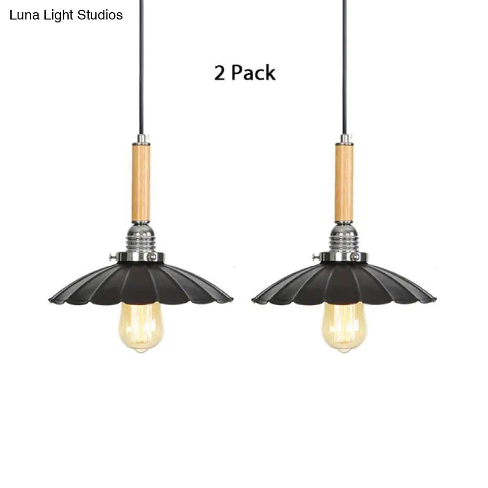 Adjustable Cord Scalloped Pendant Light - Indoor Lighting Fixture For Dining Table Black / 2
