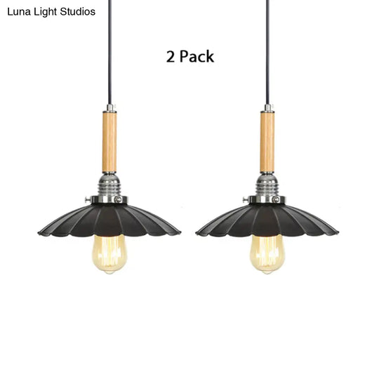 Adjustable Scalloped Pendant Light For Dining Table - 1-Light Indoor Fixture Black / 2