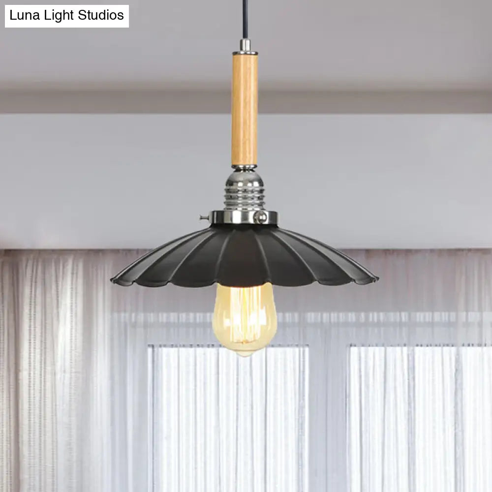 Adjustable Scalloped Pendant Light For Dining Table - 1-Light Indoor Fixture Black / 1