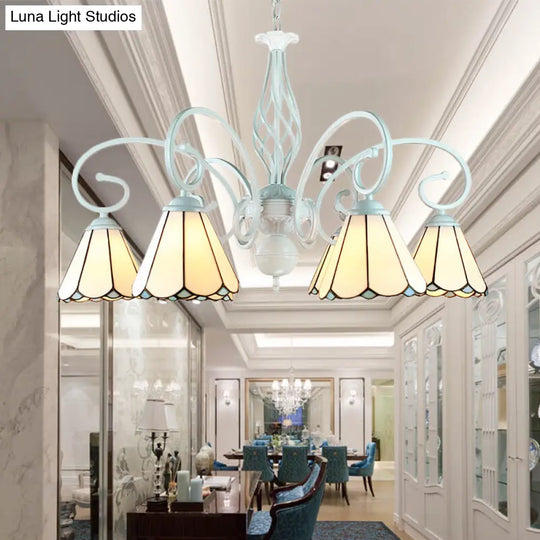 Adjustable 6/8 Lights Stained Glass Chandelier - Traditional Cone Pendant Lighting With Metal Chain