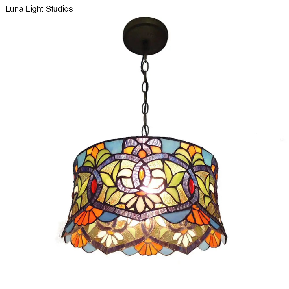 Adjustable Victorian Style Drum Pendant Light Fixture For Dining Room 14’ W