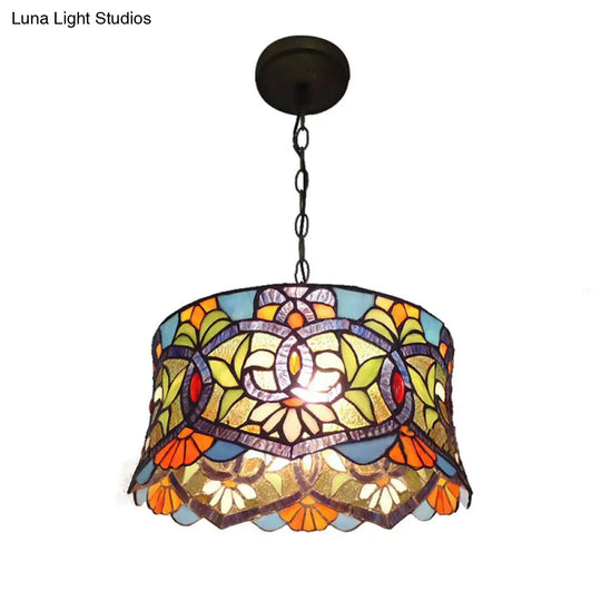 Adjustable Victorian Style Drum Pendant Light Fixture For Dining Room 14’ W