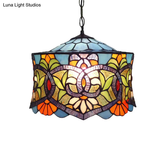 Adjustable Victorian Style Drum Pendant Light Fixture For Dining Room 14’ W