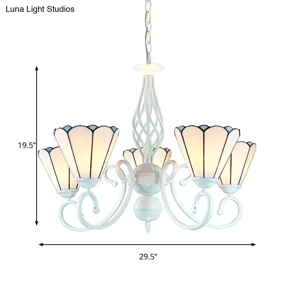 Adjustable Chain Cone Chandelier 5 Lights Traditional Pendant Light For Bedroom White Glass