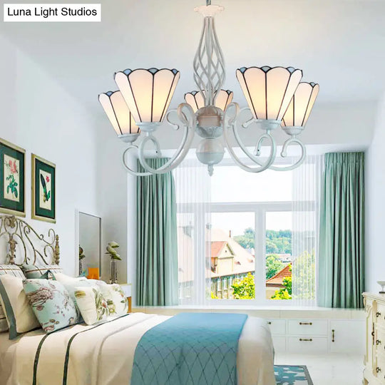 Adjustable Chain Cone Chandelier 5 Lights Traditional Pendant Light For Bedroom White Glass