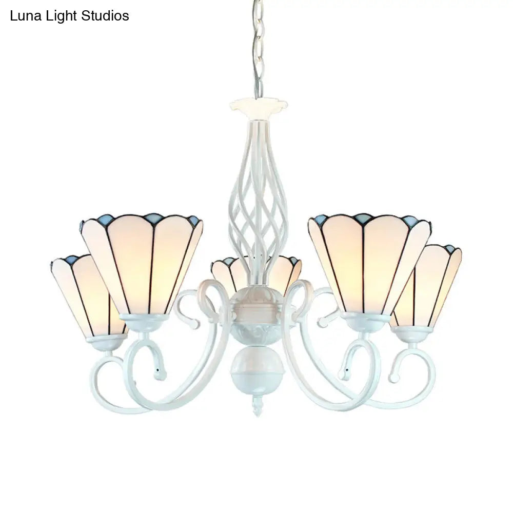 Adjustable Chain Cone Chandelier 5 Lights Traditional Pendant Light For Bedroom White Glass