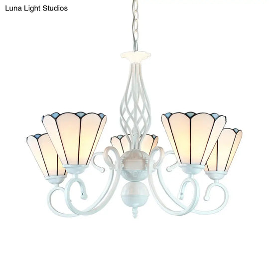Adjustable Chain Cone Chandelier 5 Lights Traditional Pendant Light For Bedroom White Glass