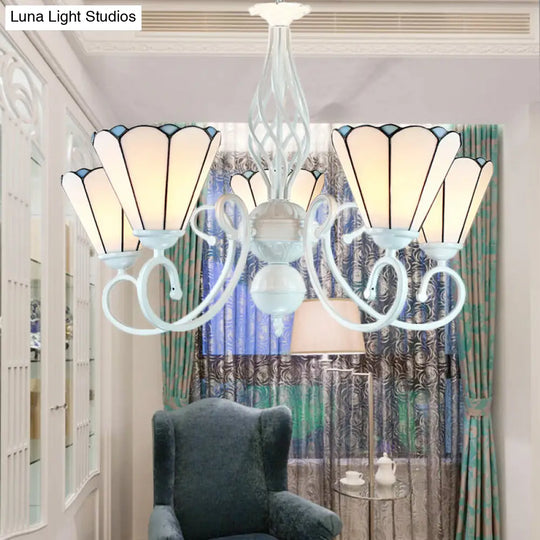 Adjustable Chain Cone Chandelier 5 Lights Traditional Pendant Light For Bedroom White Glass