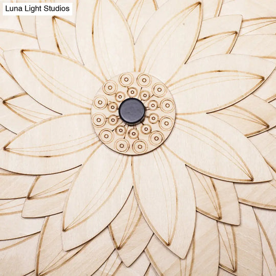Adorable Beige Led Floral Wooden Wall Lamp: Perfect For Kids Bedroom & Hallway