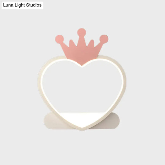 Adorable Cartoon Heart Led Nursery Wall Sconce With Crown Design