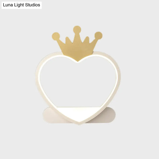 Adorable Cartoon Heart Led Nursery Wall Sconce With Crown Design