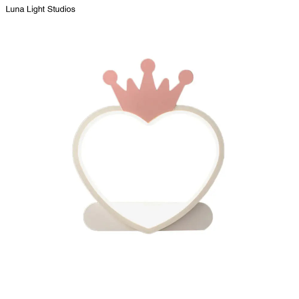 Adorable Cartoon Heart Led Nursery Wall Sconce With Crown Design