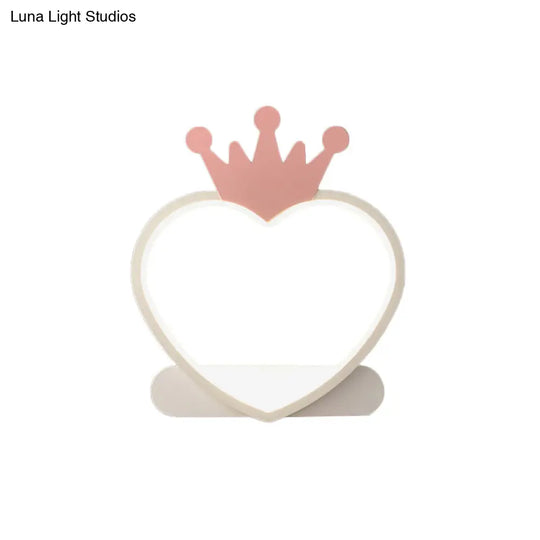 Adorable Cartoon Heart Led Nursery Wall Sconce With Crown Design