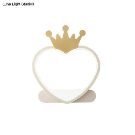 Adorable Cartoon Heart Led Nursery Wall Sconce With Crown Design