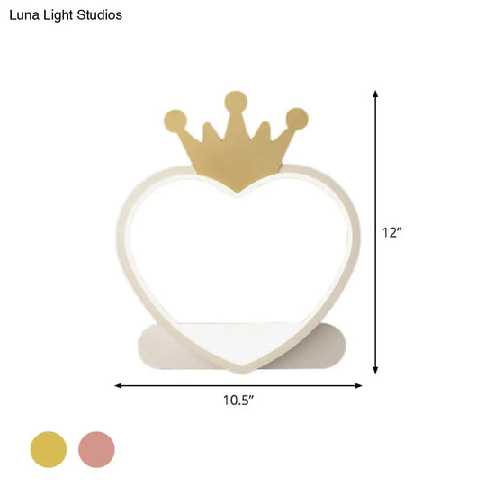 Adorable Cartoon Heart Led Nursery Wall Sconce With Crown Design
