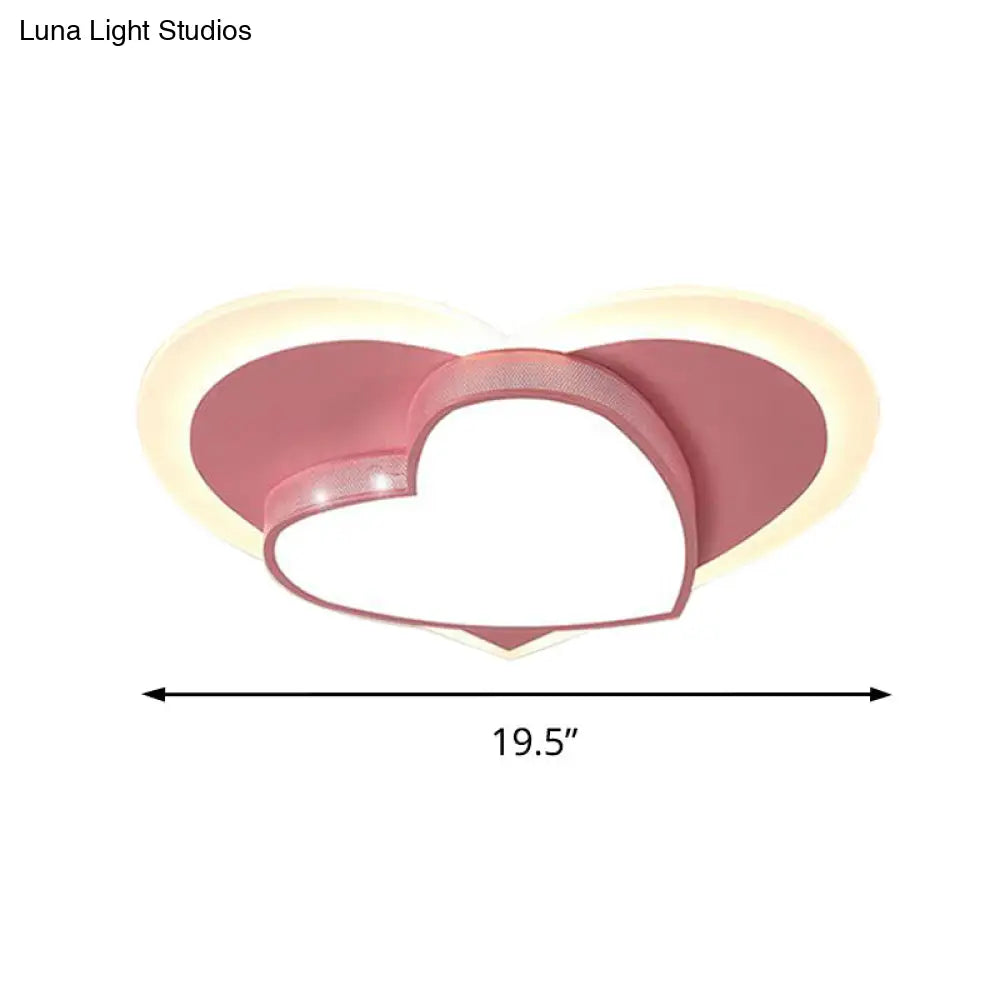 Adorable Pink Heart Led Ceiling Lamp For Girls Bedroom - Acrylic & Metal Construction