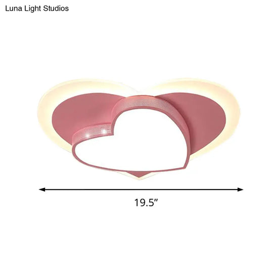 Adorable Pink Heart Led Ceiling Lamp For Girls Bedroom - Acrylic & Metal Construction
