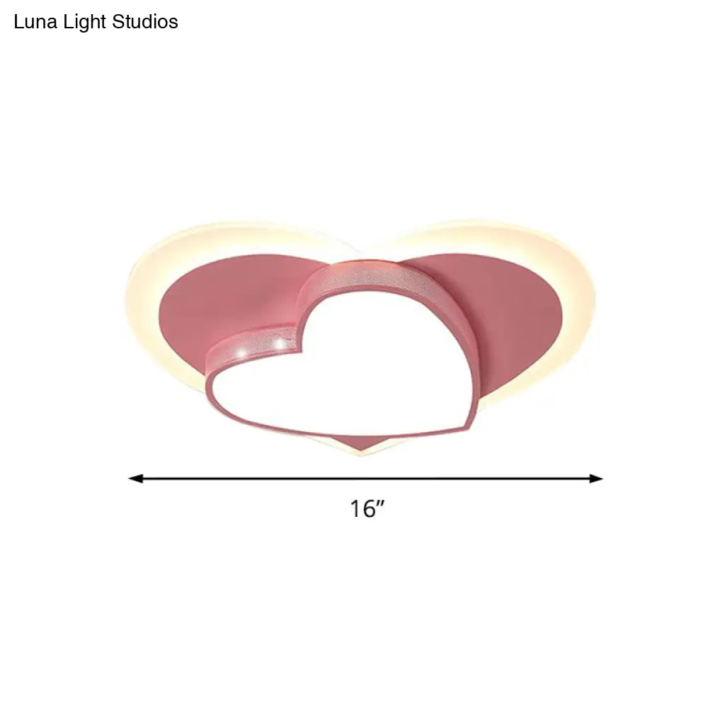Adorable Pink Heart Led Ceiling Lamp For Girls Bedroom - Acrylic & Metal Construction