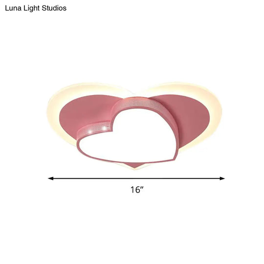 Adorable Pink Heart Led Ceiling Lamp For Girls Bedroom - Acrylic & Metal Construction