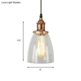 Aged Copper Vintage Clear Glass Hanging Pendant Light For Dining Room - 1-Light Ceiling Lighting