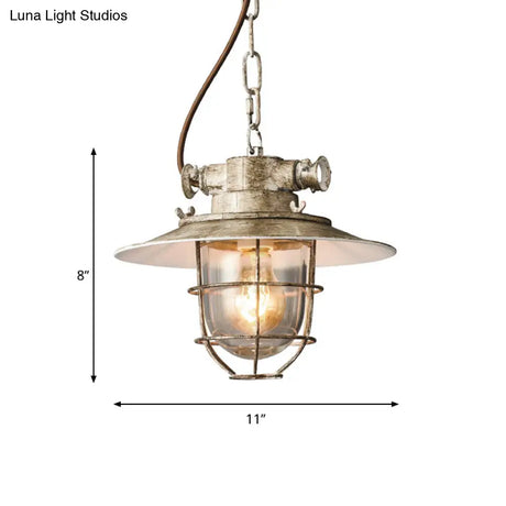 Aged Silver 1-Head Industrial Wire Cage Hanging Lamp Kit With Clear Glass Shade