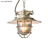 Aged Silver 1-Head Industrial Wire Cage Hanging Lamp Kit With Clear Glass Shade