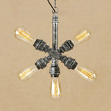 Aged Silver Industrial Style Open Bulb Chandelier With 5 Lights