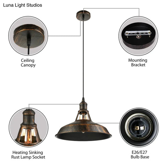 Aged Silver/Rust Barn Pendant Lighting - Antique Style Wrought Iron Ceiling Light For Dining Room 1