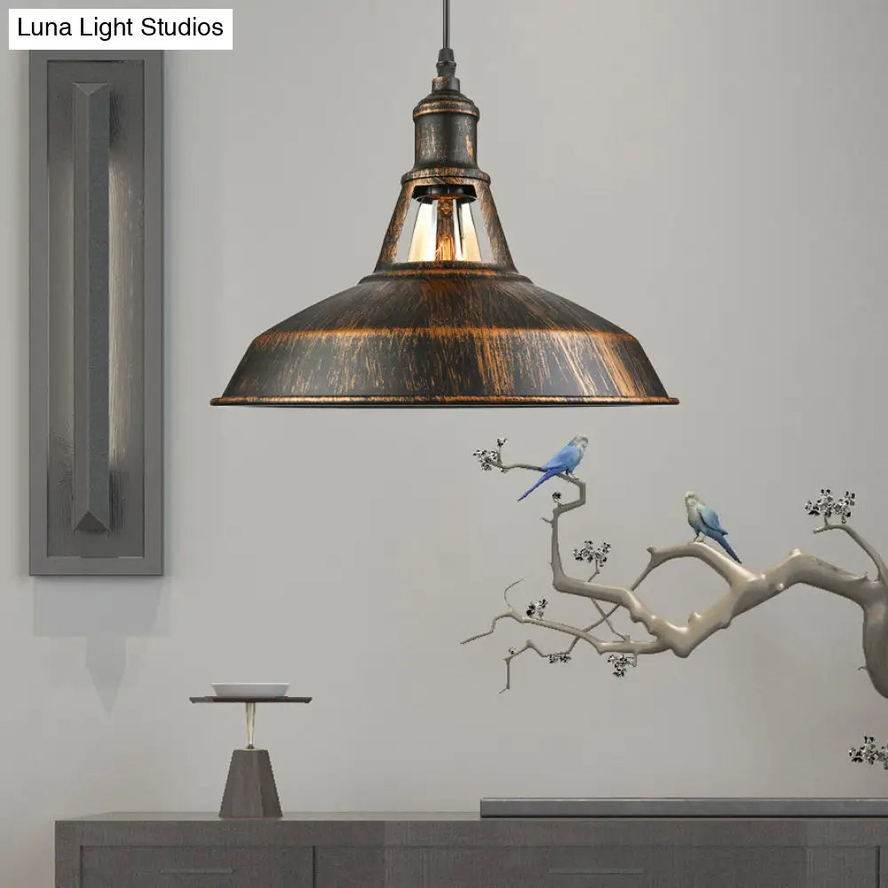 Vintage Aged Silver/Rust Barn Pendant Light | Wrought Iron 1-Light 10.5/12/15 Diameter Rust / 15